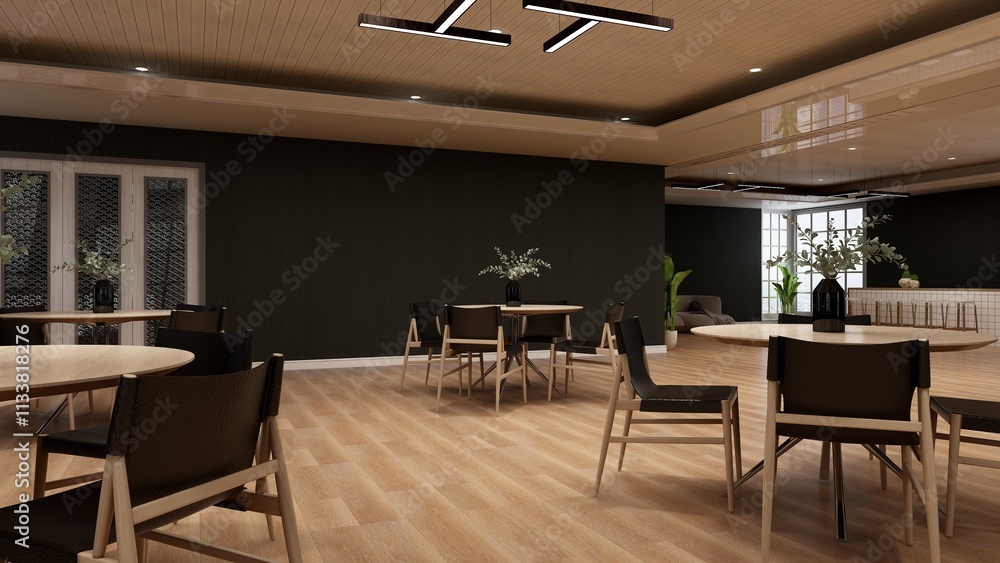 wooden cafe bar or coffee shop with the blank wall for logo mockup wooden cafe bar or coffee shop with the blank wall for logo mockup