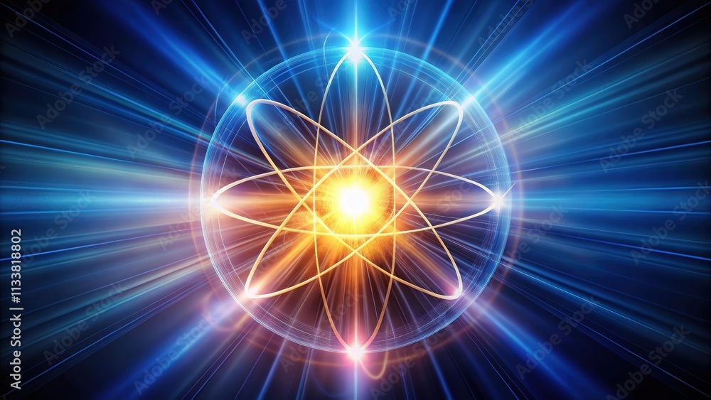 Abstract background of glowing atom with light rays , atom, light, ray, glow, abstract, background, science, energy Abstract background of glowing atom with light rays , atom, light, ray, glow, abstract, background, science, energy