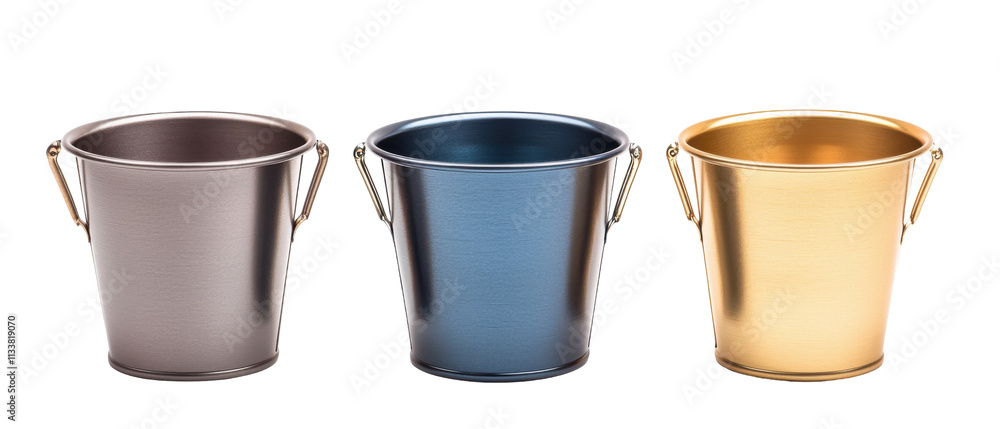 Metal Buckets with Handles Isolated on PNG Transparent Background Metal Buckets with Handles Isolated on PNG Transparent Background