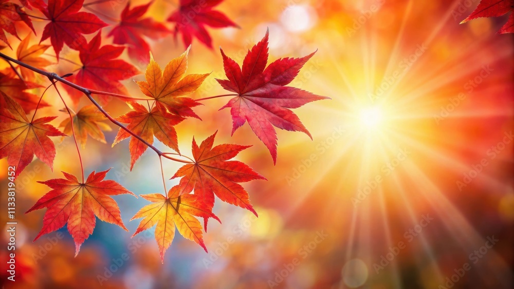 Autumnal red maple leaves with lens flare, autumn, fall, foliage, red, maple, leaves, seasonal, nature, vibrant, vivid Autumnal red maple leaves with lens flare, autumn, fall, foliage, red, maple, leaves, seasonal, nature, vibrant, vivid