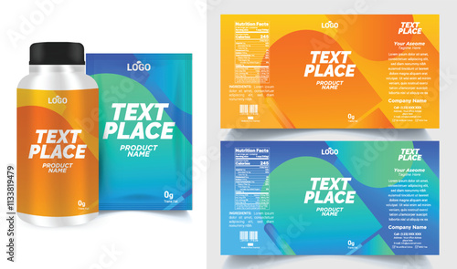 Package template design, Label design, Multi vitamin label sticker design and natural food supplement, pill bottle jar label.