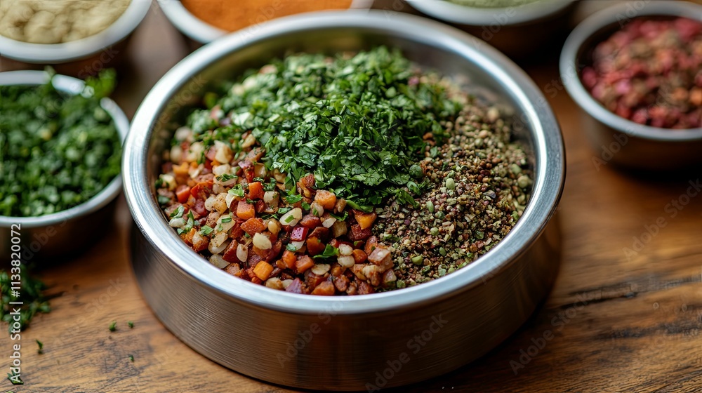 A Metal Bowl Of Mixed Herbs And Spices A Metal Bowl Of Mixed Herbs And Spices