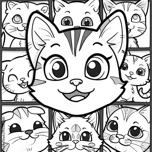 Colorful cat-themed coloring activity for kids home printable art creative environment playful viewpoint photo