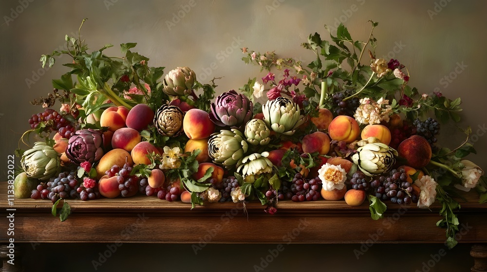 Rustic Wooden Surface with Vegetables and Fruits. Rustic Wooden Surface with Vegetables and Fruits.