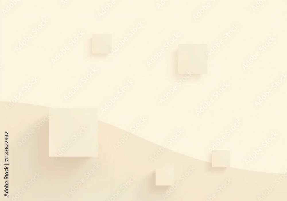 Fototapeta premium A modern abstract composition with floating squares and rectangles in soft beige and gray tones.