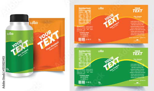 Package template design, Label design, Multi vitamin label sticker design and natural food supplement, pill bottle jar label.