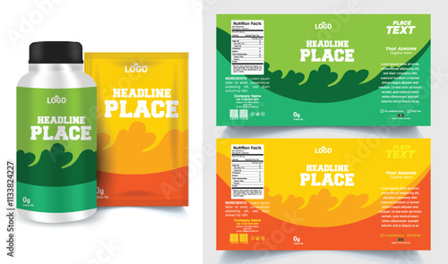 Package template design, Label design, Multi vitamin label sticker design and natural food supplement, pill bottle jar label.