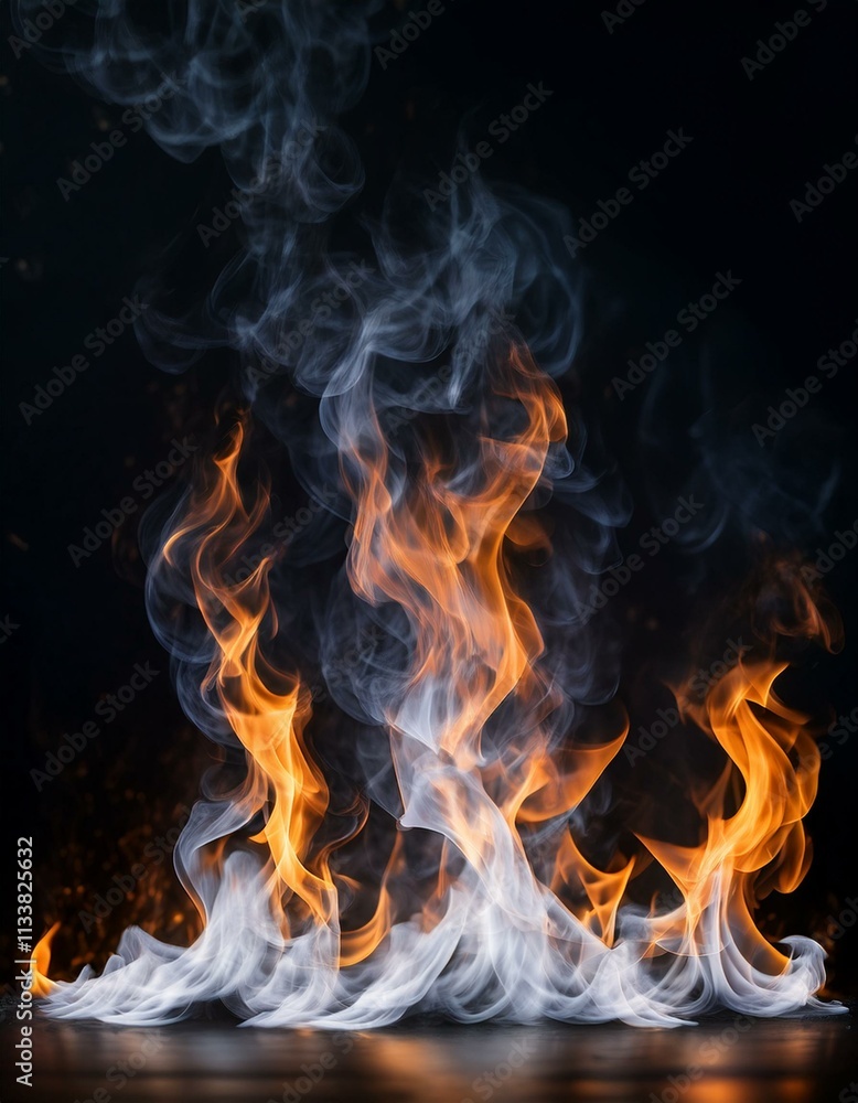 Fiery Abstract: Orange and white flames dance against a dark background, creating a dramatic and intense visual. Fiery Abstract: Orange and white flames dance against a dark background, creating a dramatic and intense visual.