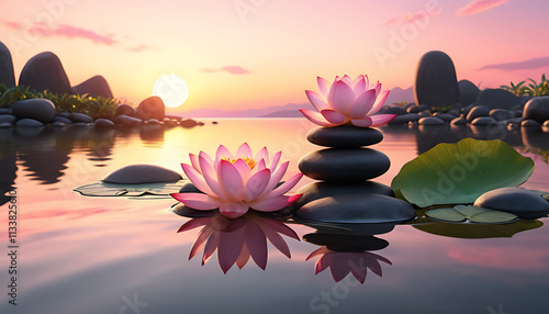 zen stones and lotus flower