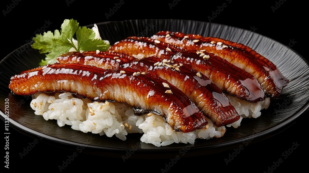 Delicious Anago Sushi with Glazed Eel on Plate Delicious Anago Sushi with Glazed Eel on Plate