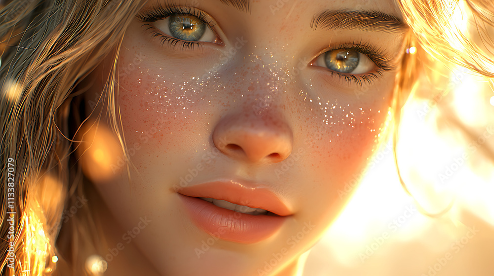 A woman with blue eyes and a pinkish face A woman with blue eyes and a pinkish face