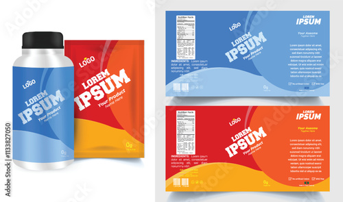 Package template design, Label design, Multi vitamin label sticker design and natural food supplement, pill bottle jar label.