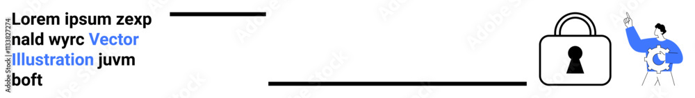 Person setting security lock, text lines indicating protected information. Ideal for cybersecurity, data protection, information security, digital privacy, online safety, security protocols, web Person setting security lock, text lines indicating protected information. Ideal for cybersecurity, data protection, information security, digital privacy, online safety, security protocols, web