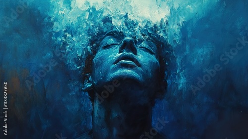 Submerged Serenity: A Blue Oil Painting of Tranquility photo