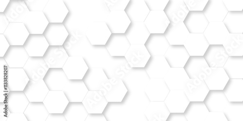 Abstract pattern with hexagonal white and gray technology line paper background. Hexagonal grid tile and mosaic structure mess cell. white and gray hexagon honeycomb geometric copy space.