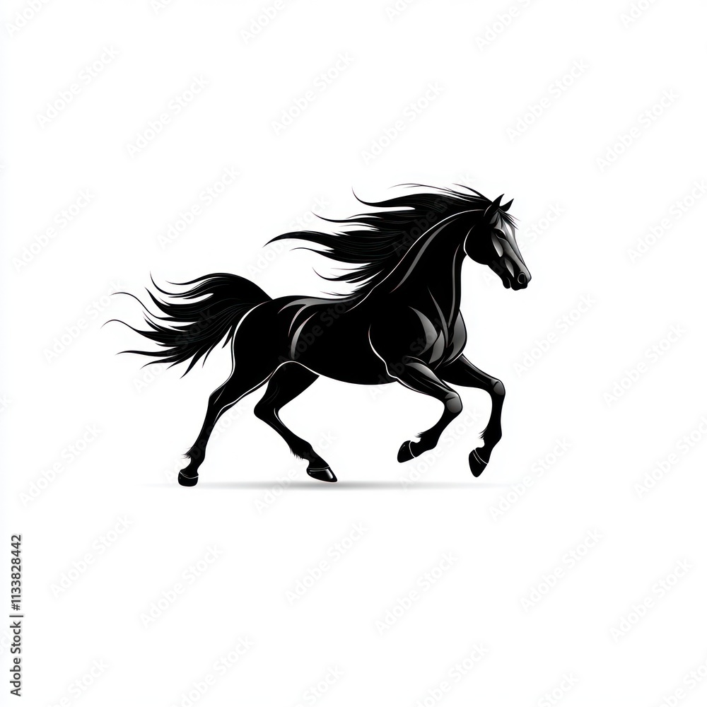 Black horse silhouette in a running pose. Black horse silhouette in a running pose.