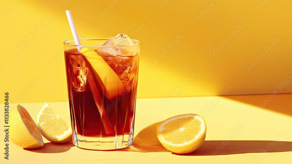 Fototapeta premium Refreshing Iced Tea with Lemon in a Glass