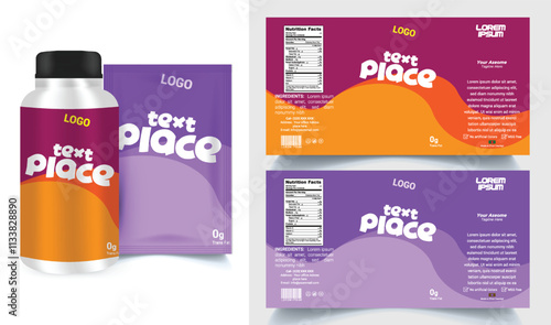 Package template design, Label design, Multi vitamin label sticker design and natural food supplement, pill bottle jar label.