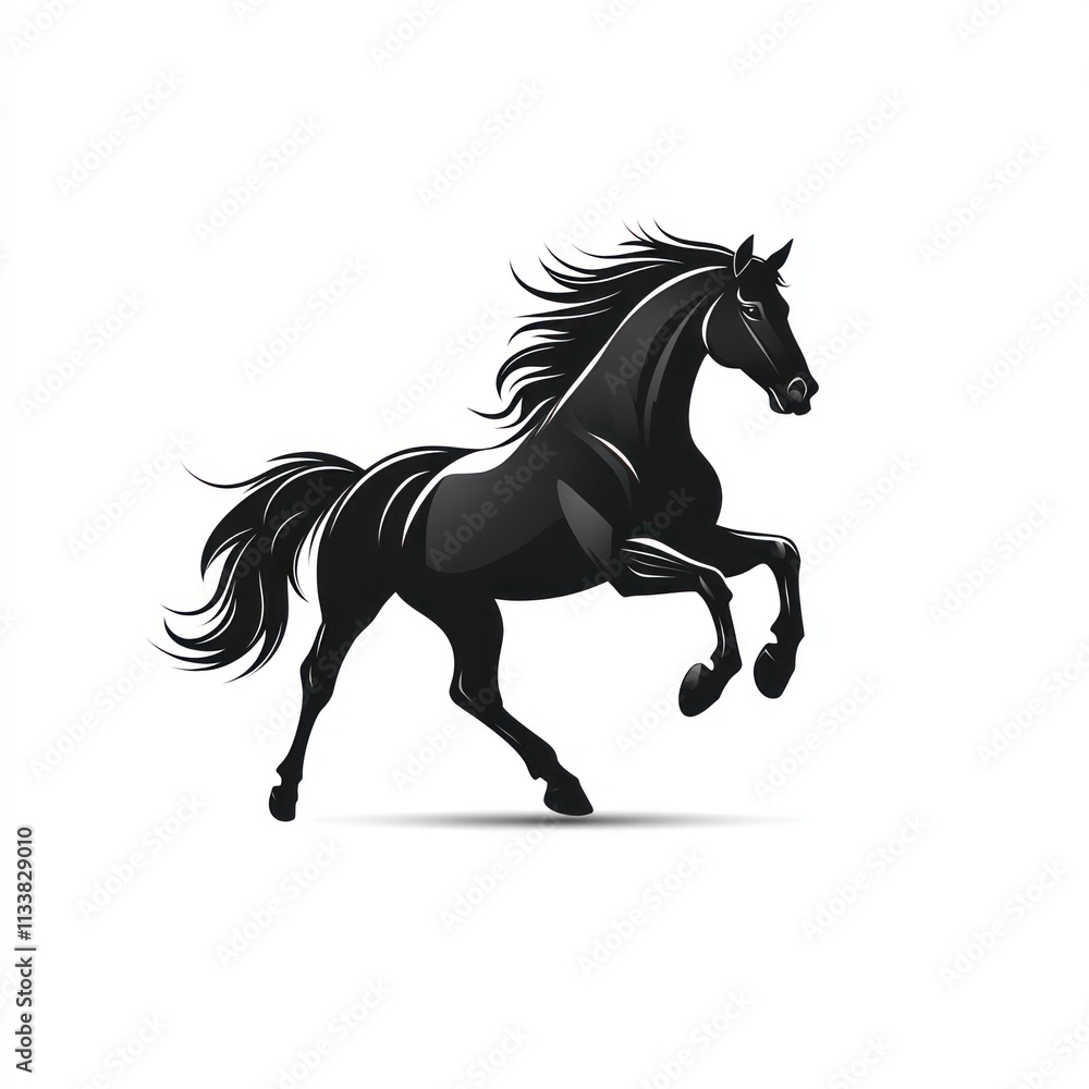 Majestic black stallion in dynamic pose, isolated on white. Majestic black stallion in dynamic pose, isolated on white.