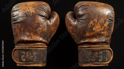 Vintage boxing gloves, worn leather, aged. photo