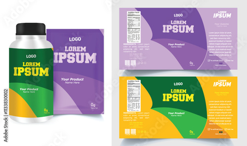 Package template design, Label design, Multi vitamin label sticker design and natural food supplement, pill bottle jar label.