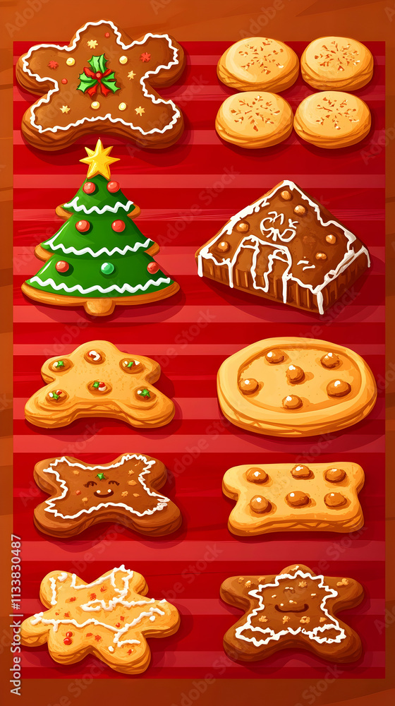 Assorted Christmas cookies on red background. Assorted Christmas cookies on red background.