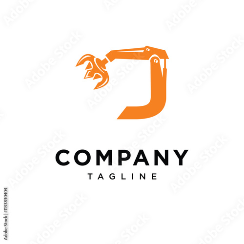 Letter J Grapple Excavator Logo Icon Vector