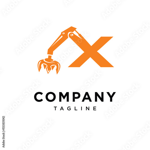 Letter X Grapple Excavator Logo Icon Vector