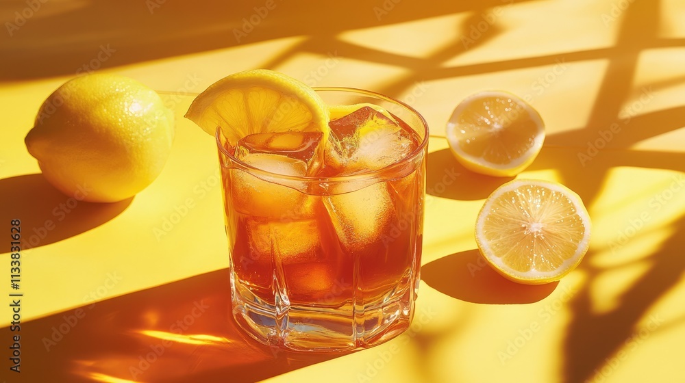 Vibrant Iced Tea with Ice Cubes and Lemon Slice Vibrant Iced Tea with Ice Cubes and Lemon Slice