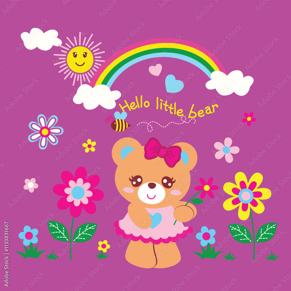 Vector illustration of cute bear with beautiful flowers Vector illustration of cute bear with beautiful flowers