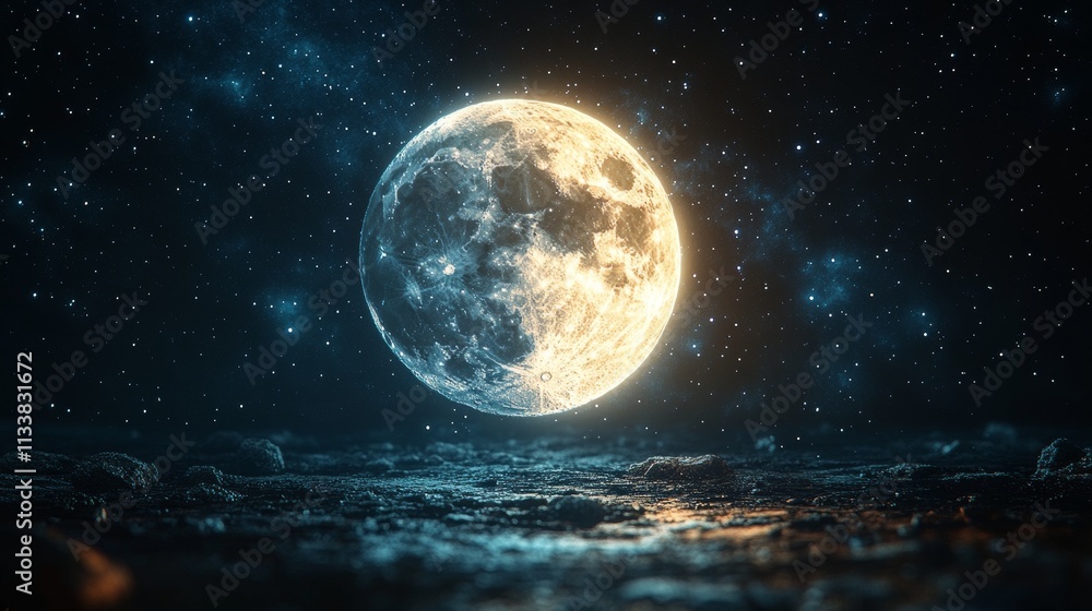 The night sky with a full moon and shining stars The night sky with a full moon and shining stars