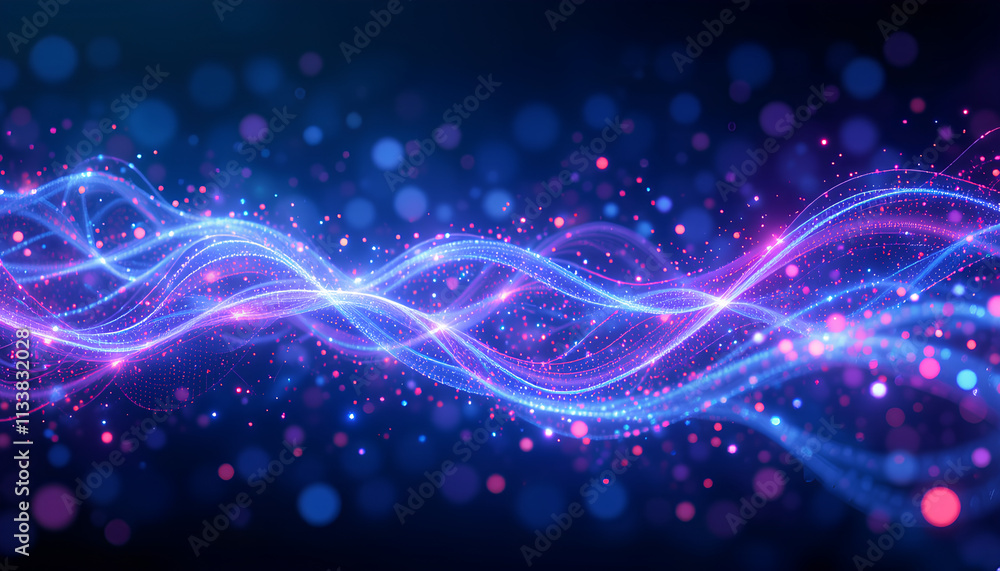 Bright blue abstract background with glowing lights, particle light, glowing particles, particle waves Bright blue abstract background with glowing lights, particle light, glowing particles, particle waves