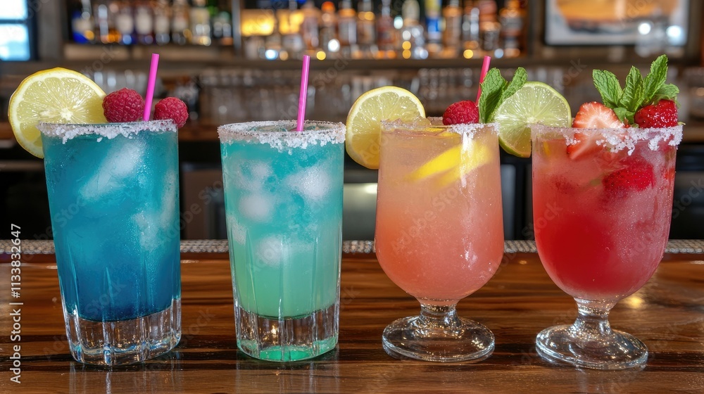 Vibrant Close-Up of Colorful Refreshing Drinks Vibrant Close-Up of Colorful Refreshing Drinks