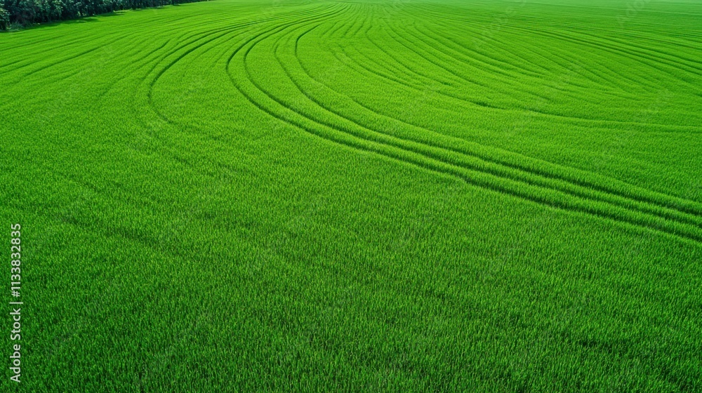 Obraz premium Harvest preparation action in lush green field rural landscape aerial view agricultural concept for sustainable farming