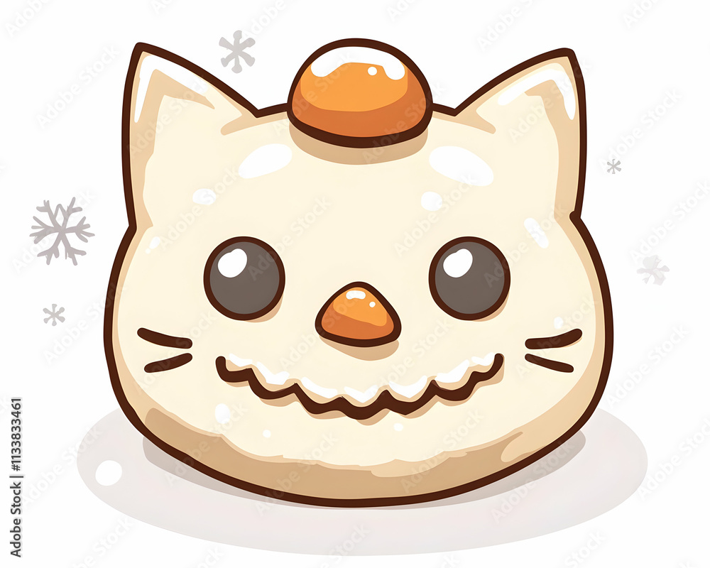 Cute cartoon cat-shaped winter treat with orange nose and hat. Cute cartoon cat-shaped winter treat with orange nose and hat.