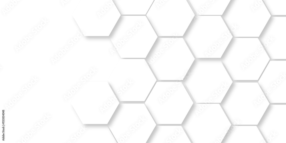 Naklejka premium Realistic geometric pattern White Hexagonal texture. Luxury White Pattern. 3D Futuristic abstract honeycomb mosaic white background. geometric mesh cell texture. modern futuristic wallpaper.