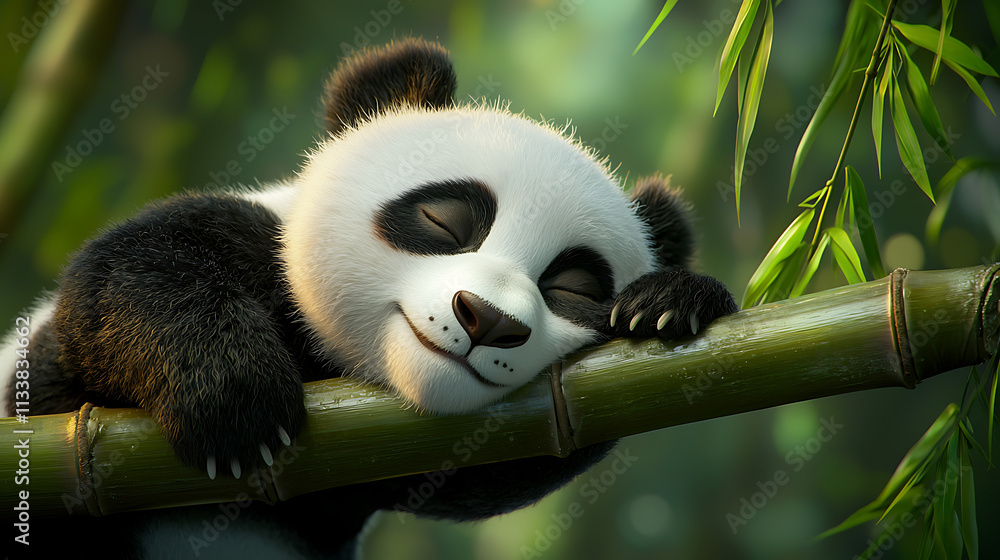 Fototapeta premium A panda bear is sleeping on a tree branch