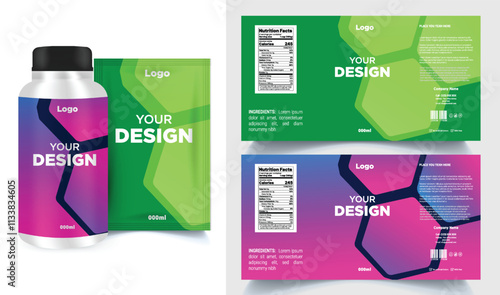 Package template design, Label design, Multi vitamin label sticker design and natural food supplement, pill bottle jar label.