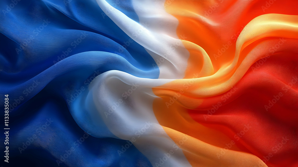 Vibrant Hues: Blue, White, Orange, Red Fabric Drapes Beautifully Vibrant Hues: Blue, White, Orange, Red Fabric Drapes Beautifully