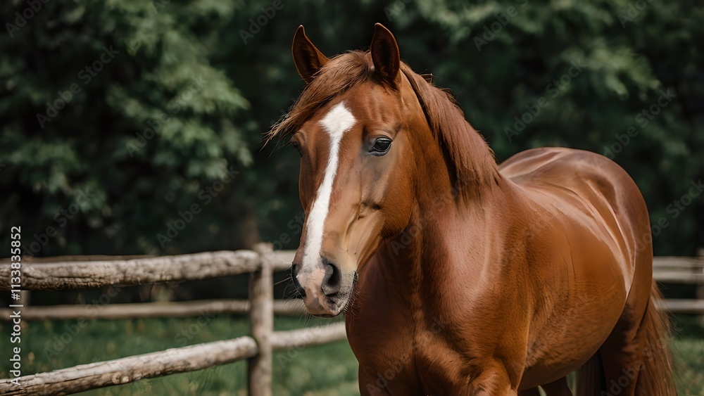 Majestic Chestnut Horse in Serene Pasture Majestic Chestnut Horse in Serene Pasture
