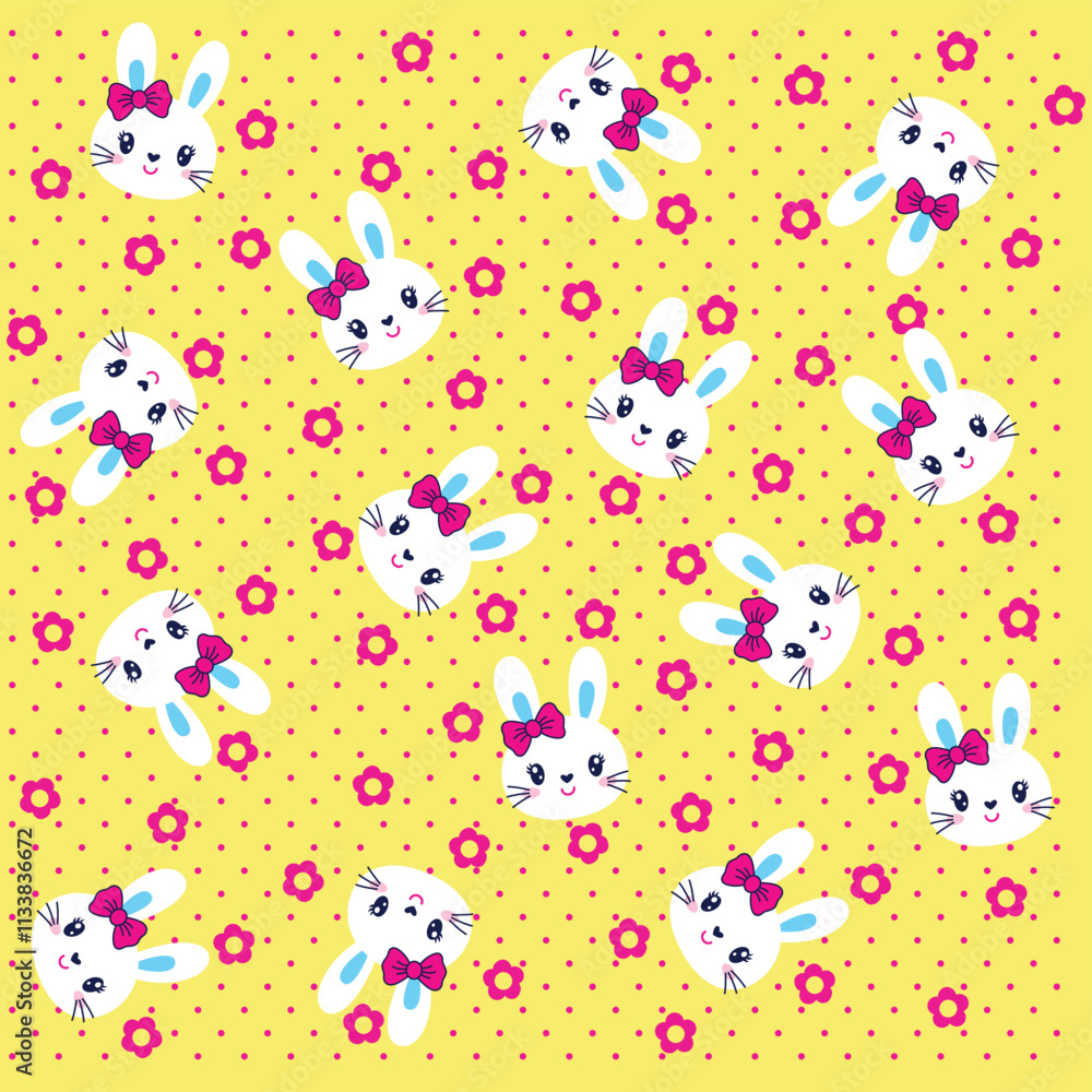 Seamless vector illustration of cute bunny with floral decoration. Seamless vector illustration of cute bunny with floral decoration.