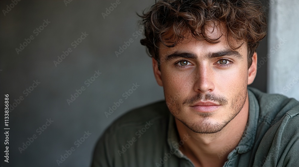 Portrait of a Handsome Young Man with Curly Hair Portrait of a Handsome Young Man with Curly Hair