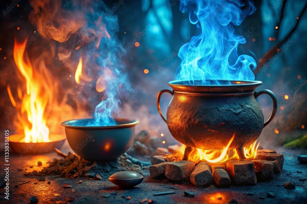 A captivating scene of a mystical alchemy lab filled with glowing potions a steaming cauldron A captivating scene of a mystical alchemy lab filled with glowing potions a steaming cauldron