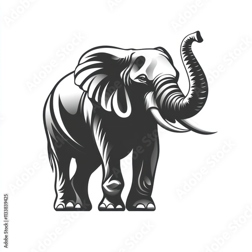 Powerful elephant illustration in monochrome style. photo