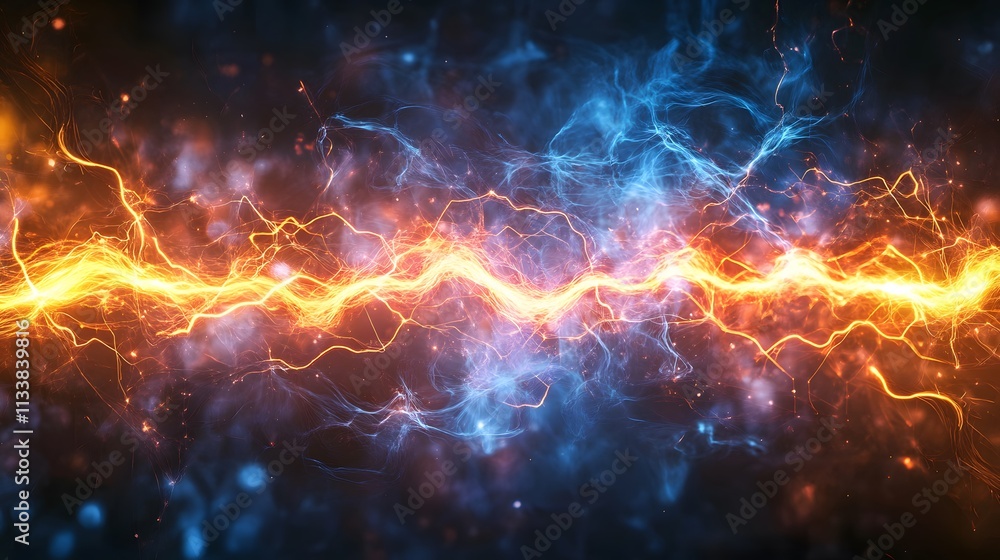 Obraz premium Abstract Energy Flow Blue And Orange Lightning