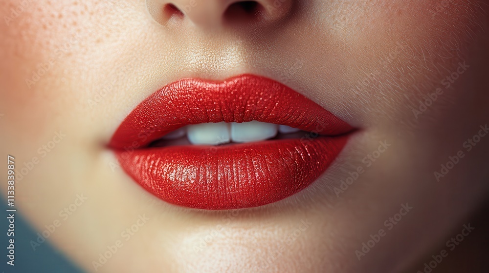 Close-up of vibrant red lips with smooth skin texture. Close-up of vibrant red lips with smooth skin texture.