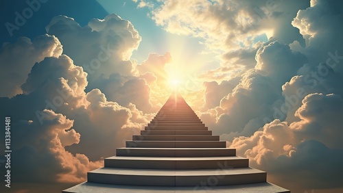 Stairway to heaven with sun and clouds. 3d render. generated by AI