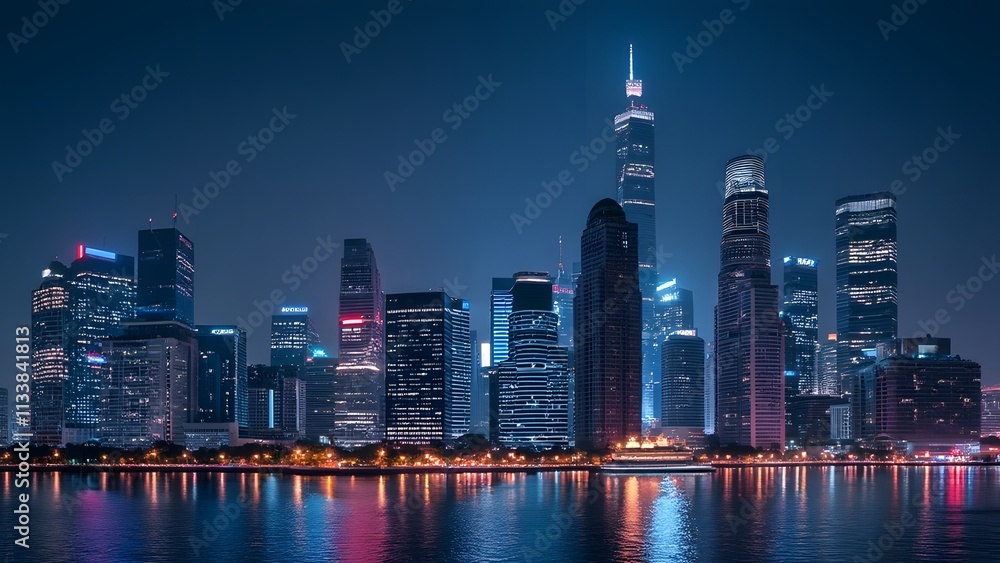 Fototapeta premium Hong Kong skyline at night. Hong Kong is the largest city in the world. generated by AI