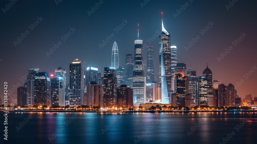 Hong Kong skyline at night. Hong Kong is the largest city in the world. generated by AI Hong Kong skyline at night. Hong Kong is the largest city in the world. generated by AI