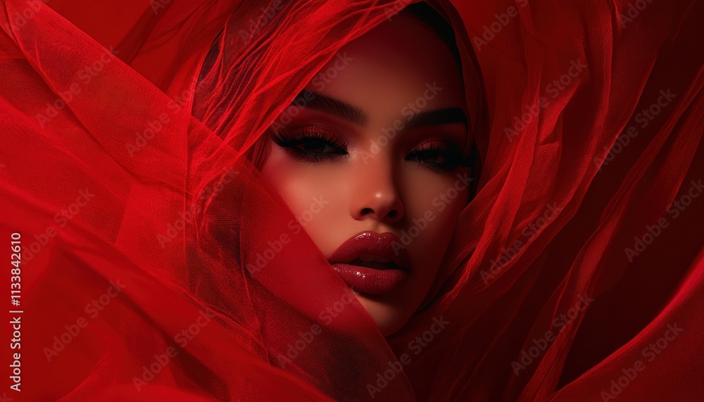 Mysterious Woman in Crimson: A Portrait of Elegance and Allure Mysterious Woman in Crimson: A Portrait of Elegance and Allure